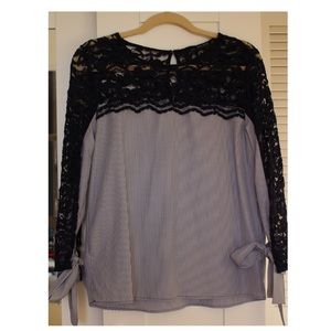 Zara Women Striped Blouse with Lace Detailing